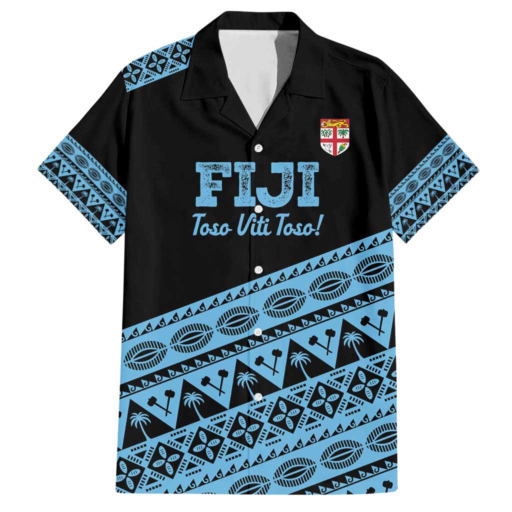 Fiji Rugby 2025 Custom Family Matching Short Sleeve Bodycon Dress and Hawaiian Shirt Fijian Tapa Toso Viti Toso - Black LT14 Dad's Shirt - Short Sleeve Black - Polynesian Pride