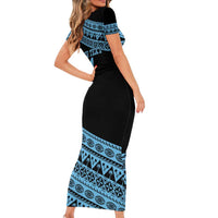 Fiji Rugby 2025 Custom Family Matching Short Sleeve Bodycon Dress and Hawaiian Shirt Fijian Tapa Toso Viti Toso - Black LT14 - Polynesian Pride