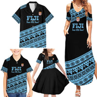 Fiji Rugby 2025 Custom Family Matching Summer Maxi Dress and Hawaiian Shirt Fijian Tapa Toso Viti Toso - Black LT14 - Polynesian Pride