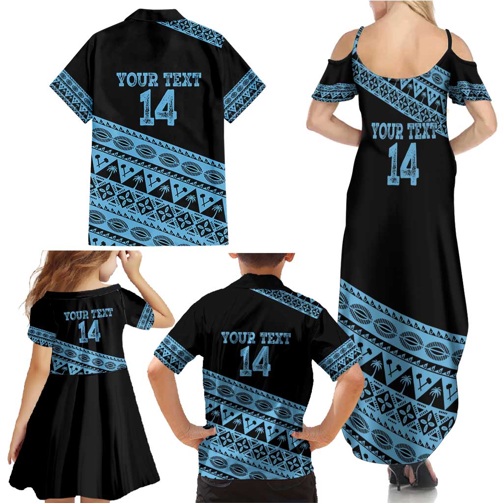 Fiji Rugby 2025 Custom Family Matching Summer Maxi Dress and Hawaiian Shirt Fijian Tapa Toso Viti Toso - Black LT14 - Polynesian Pride