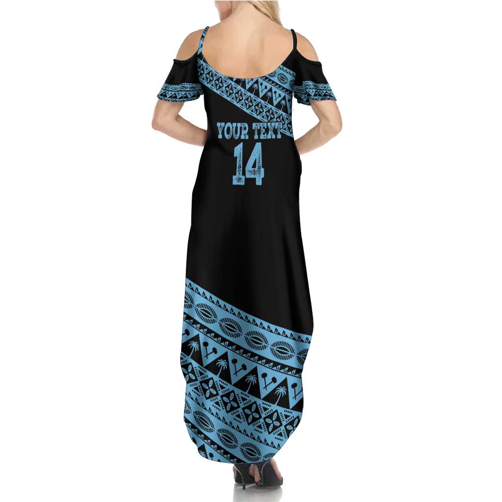 Fiji Rugby 2025 Custom Family Matching Summer Maxi Dress and Hawaiian Shirt Fijian Tapa Toso Viti Toso - Black LT14 - Polynesian Pride