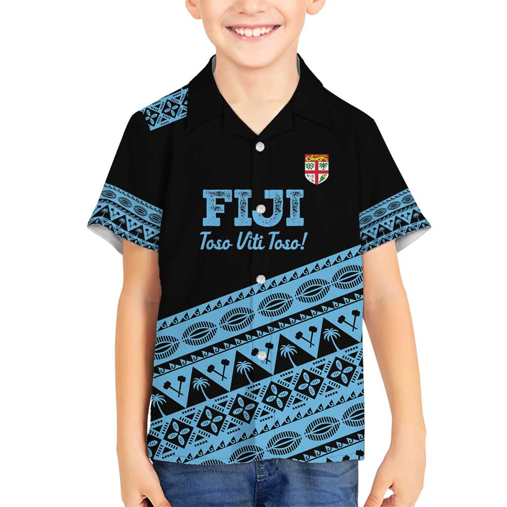 Fiji Rugby 2025 Custom Family Matching Summer Maxi Dress and Hawaiian Shirt Fijian Tapa Toso Viti Toso - Black LT14 Son's Shirt Black - Polynesian Pride