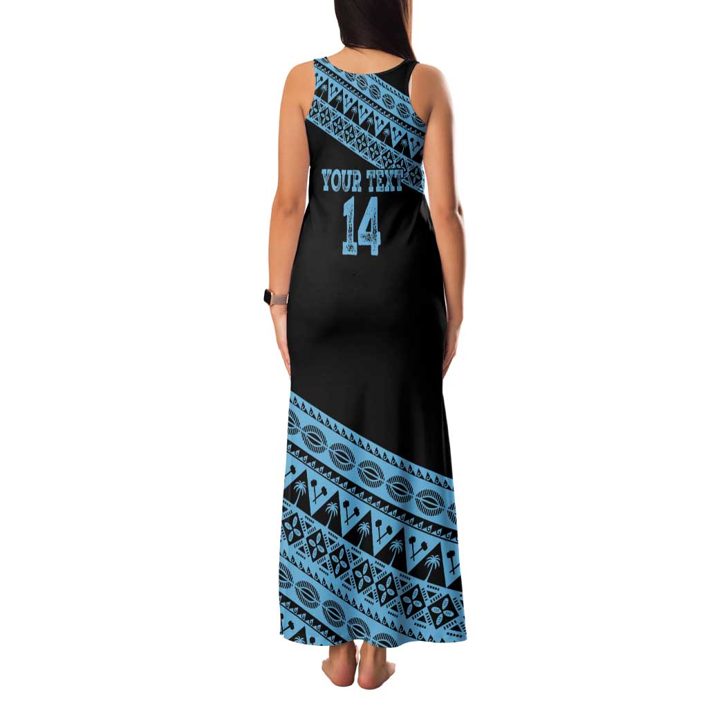 Fiji Rugby 2025 Custom Family Matching Tank Maxi Dress and Hawaiian Shirt Fijian Tapa Toso Viti Toso - Black LT14 - Polynesian Pride