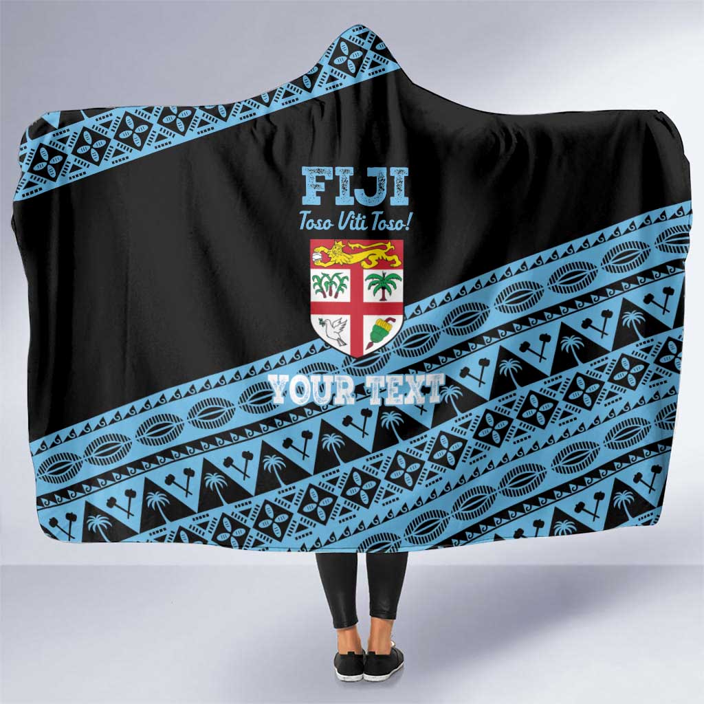 Fiji Rugby 2025 Custom Hooded Blanket Fijian Tapa Toso Viti Toso - Black