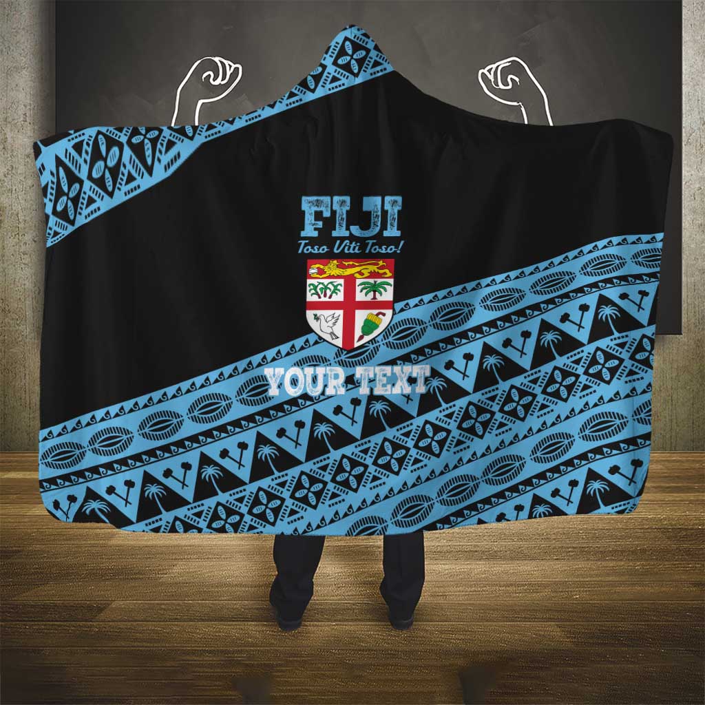 Fiji Rugby 2025 Custom Hooded Blanket Fijian Tapa Toso Viti Toso - Black LT14 - Polynesian Pride