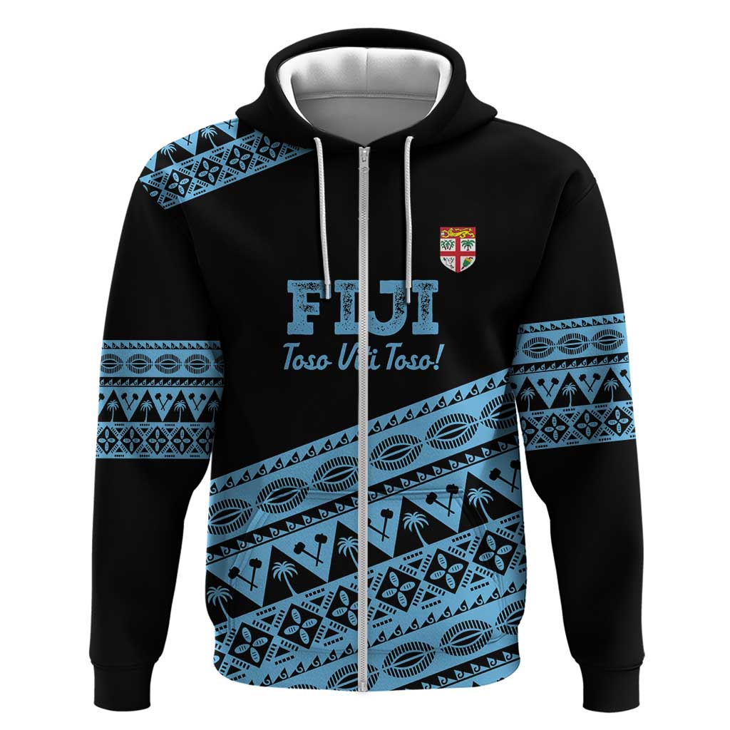 Fiji Rugby 2025 Custom Hoodie Fijian Tapa Toso Viti Toso - Black LT14 Zip Hoodie Black - Polynesian Pride