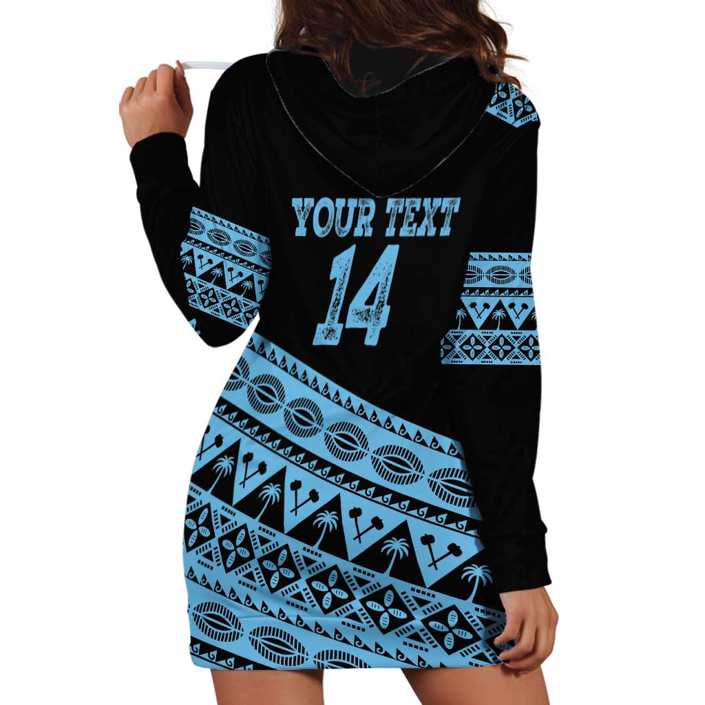 Fiji Rugby 2025 Custom Hoodie Dress Fijian Tapa Toso Viti Toso - Black