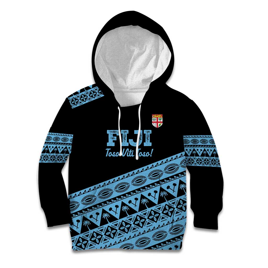 Fiji Rugby 2025 Custom Kid Hoodie Fijian Tapa Toso Viti Toso - Black
