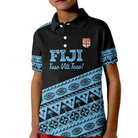 Fiji Rugby 2025 Custom Kid Polo Shirt Fijian Tapa Toso Viti Toso - Black
