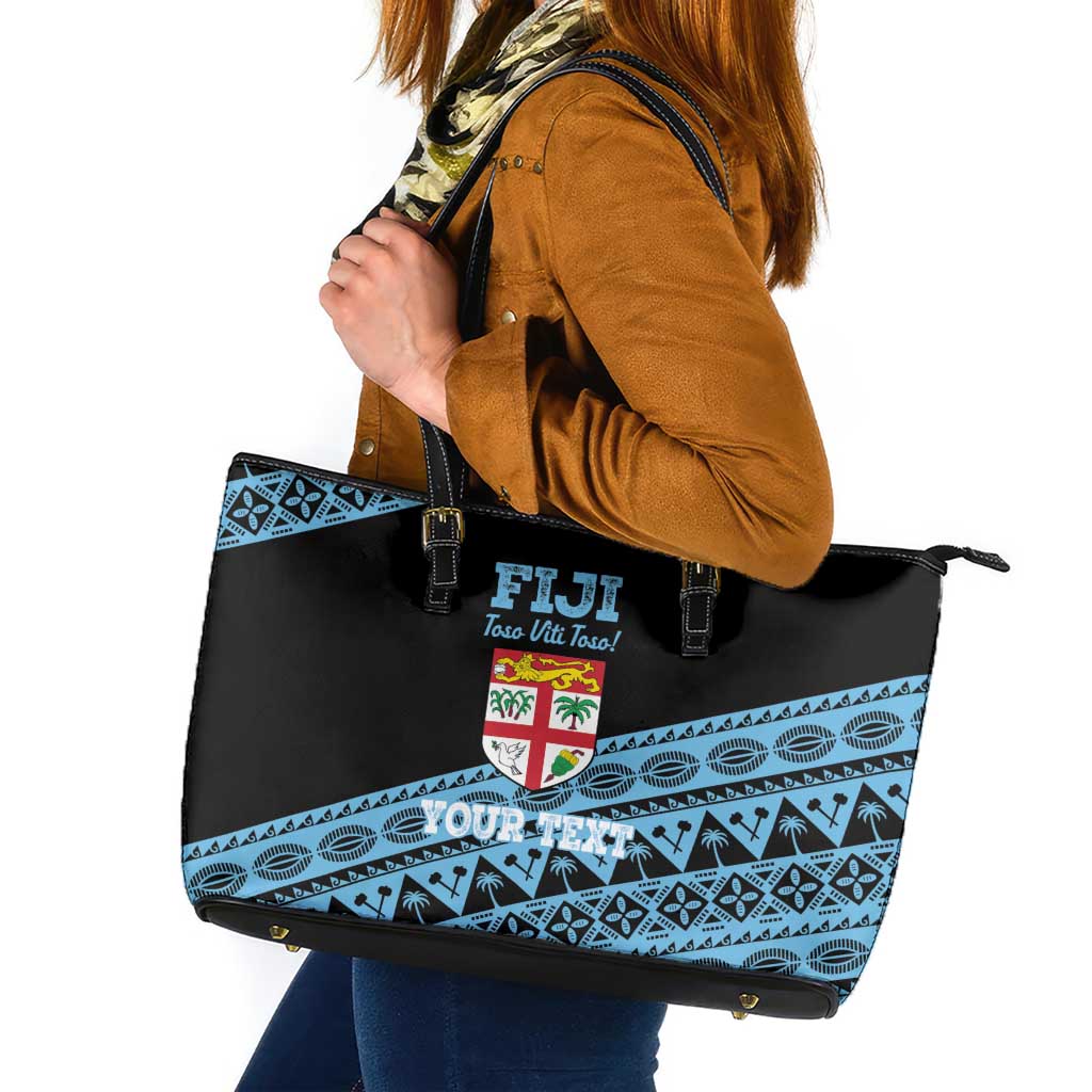 Fiji Rugby 2025 Custom Leather Tote Bag Fijian Tapa Toso Viti Toso - Black LT14 Black - Polynesian Pride