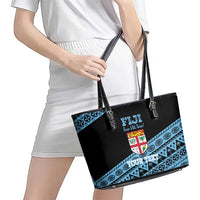 Fiji Rugby 2025 Custom Leather Tote Bag Fijian Tapa Toso Viti Toso - Black LT14 - Polynesian Pride