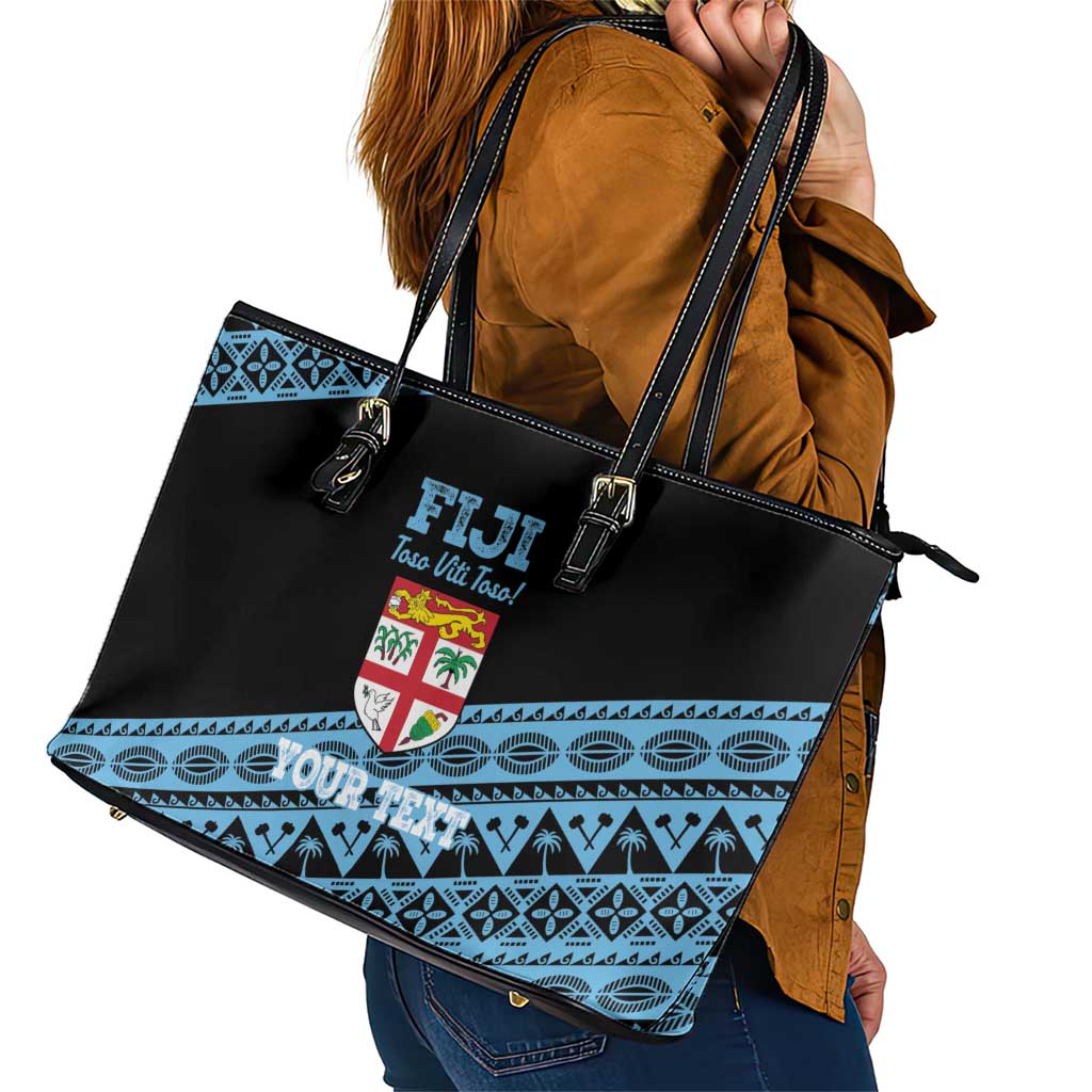 Fiji Rugby 2025 Custom Leather Tote Bag Fijian Tapa Toso Viti Toso - Black LT14 - Polynesian Pride