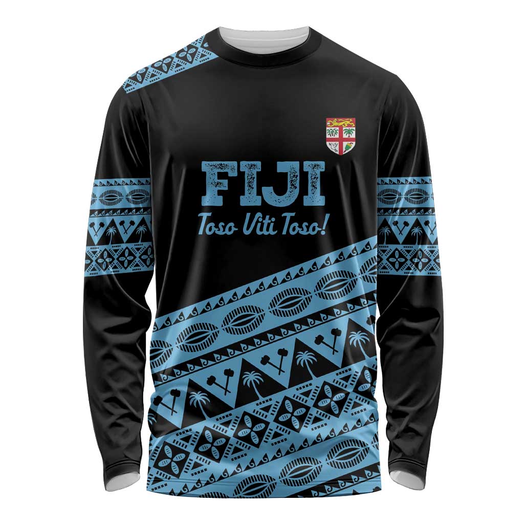 Fiji Rugby 2025 Custom Long Sleeve Shirt Fijian Tapa Toso Viti Toso - Black LT14 Unisex Black - Polynesian Pride