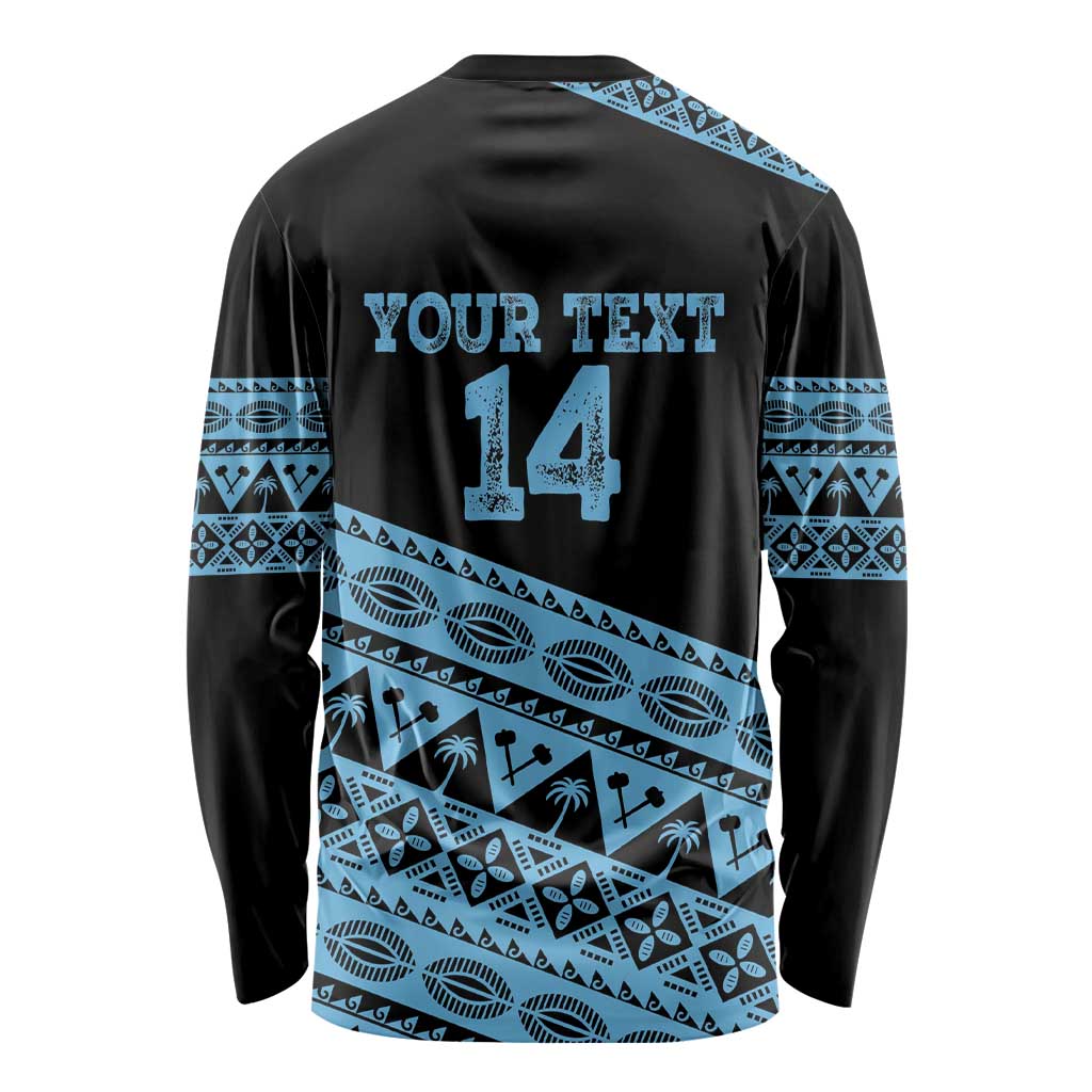 Fiji Rugby 2025 Custom Long Sleeve Shirt Fijian Tapa Toso Viti Toso - Black LT14 - Polynesian Pride
