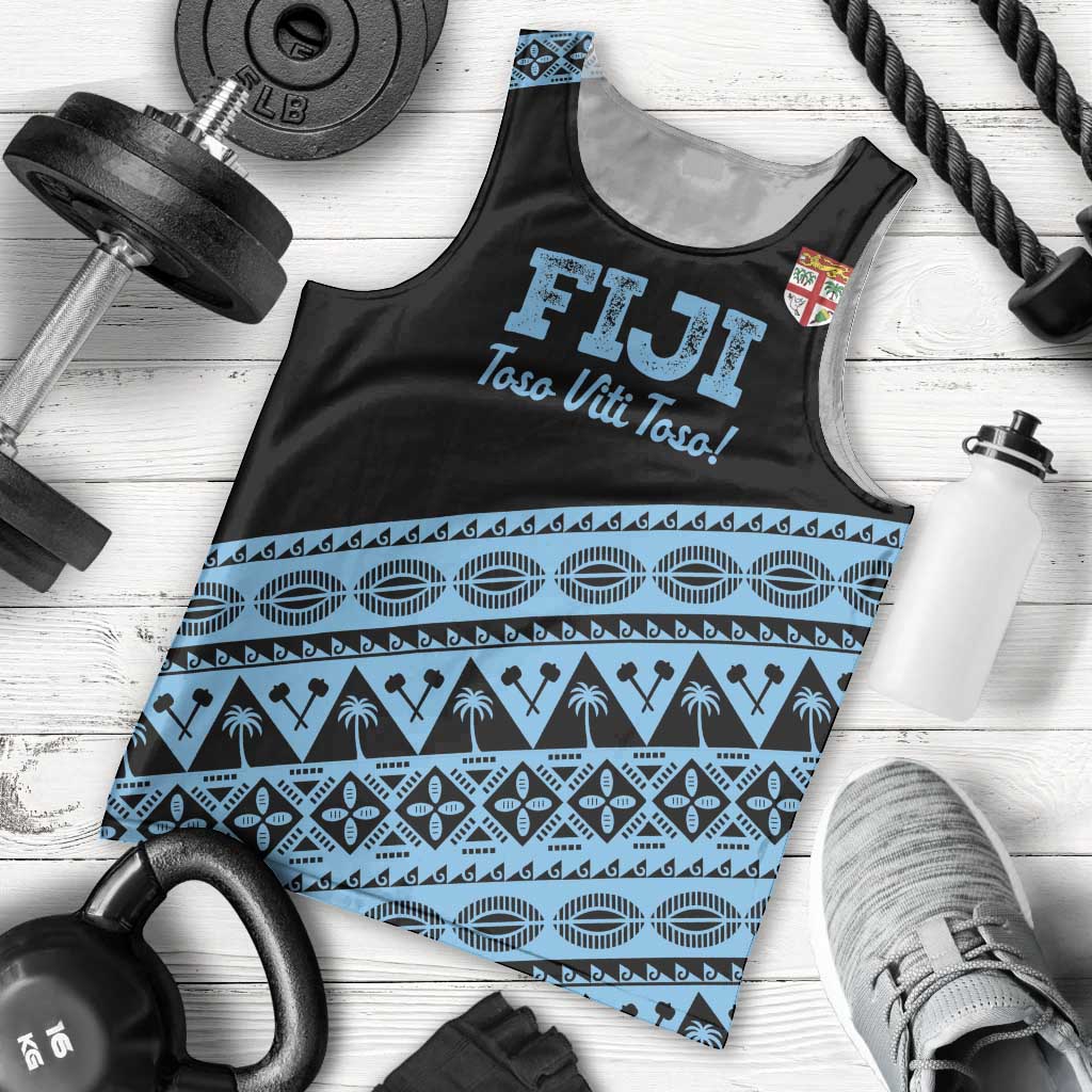 Fiji Rugby 2025 Custom Men Tank Top Fijian Tapa Toso Viti Toso - Black LT14 - Polynesian Pride