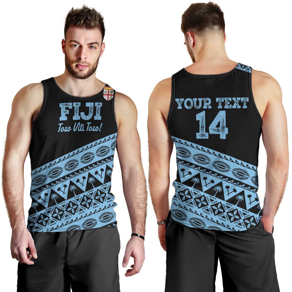 Fiji Rugby 2025 Custom Men Tank Top Fijian Tapa Toso Viti Toso - Black LT14 - Polynesian Pride