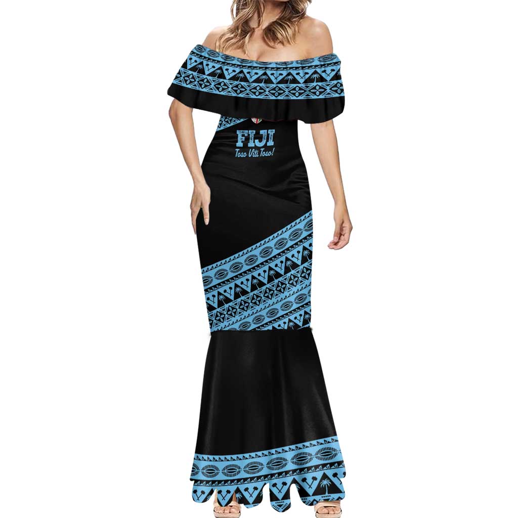 Fiji Rugby 2025 Custom Mermaid Dress Fijian Tapa Toso Viti Toso - Black LT14 - Polynesian Pride