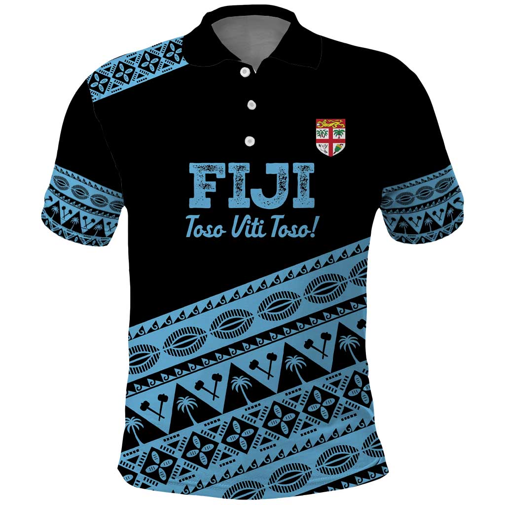 Fiji Rugby 2025 Custom Polo Shirt Fijian Tapa Toso Viti Toso - Black