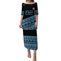 Fiji Rugby 2025 Custom Puletasi Fijian Tapa Toso Viti Toso - Black LT14 Long Dress Black - Polynesian Pride