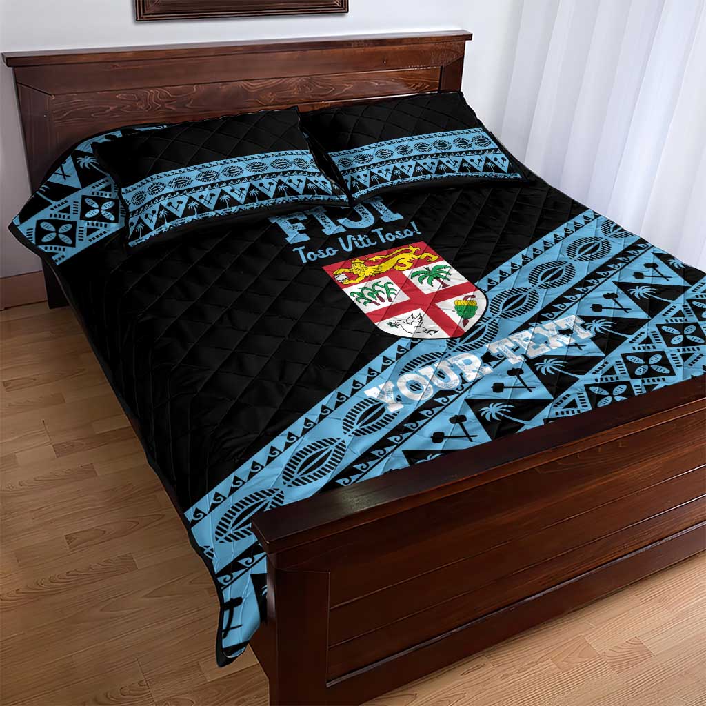 Fiji Rugby 2025 Custom Quilt Bed Set Fijian Tapa Toso Viti Toso - Black