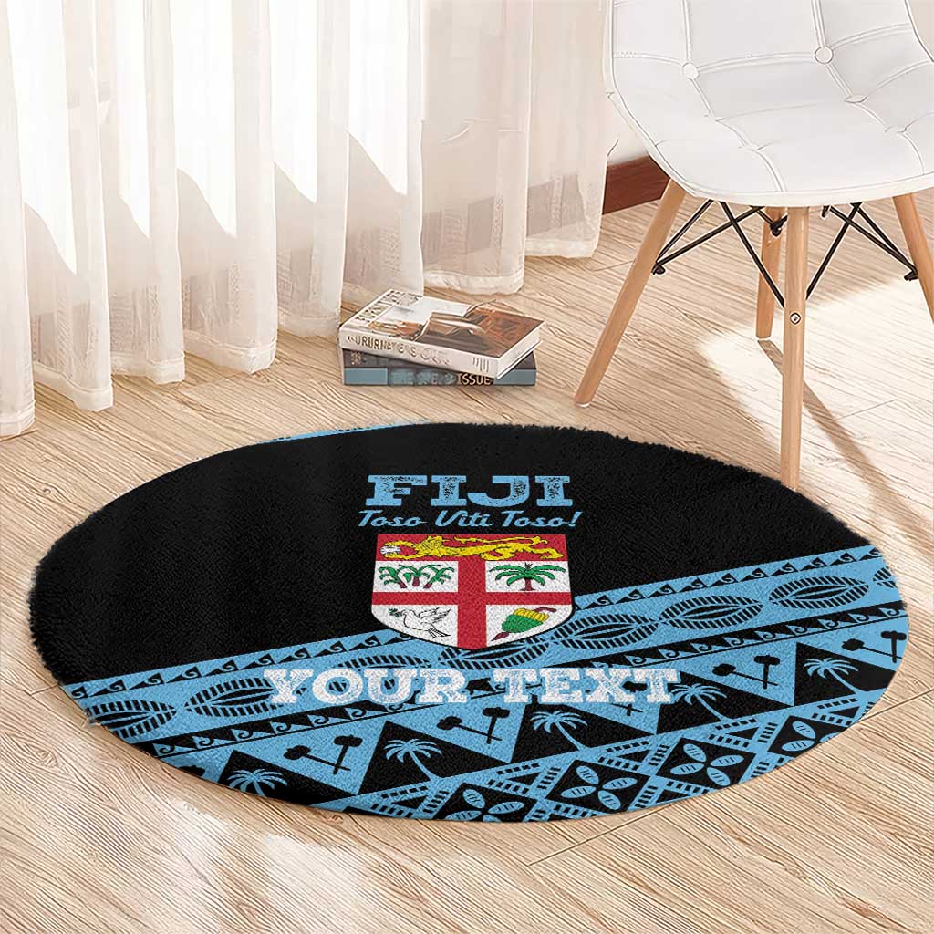 Fiji Rugby 2025 Custom Round Carpet Fijian Tapa Toso Viti Toso - Black LT14 - Polynesian Pride