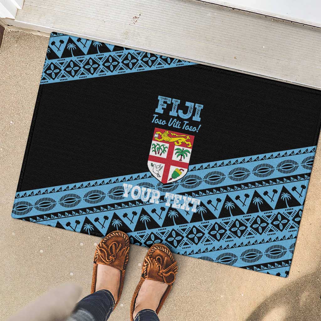 Fiji Rugby 2025 Custom Rubber Doormat Fijian Tapa Toso Viti Toso - Black