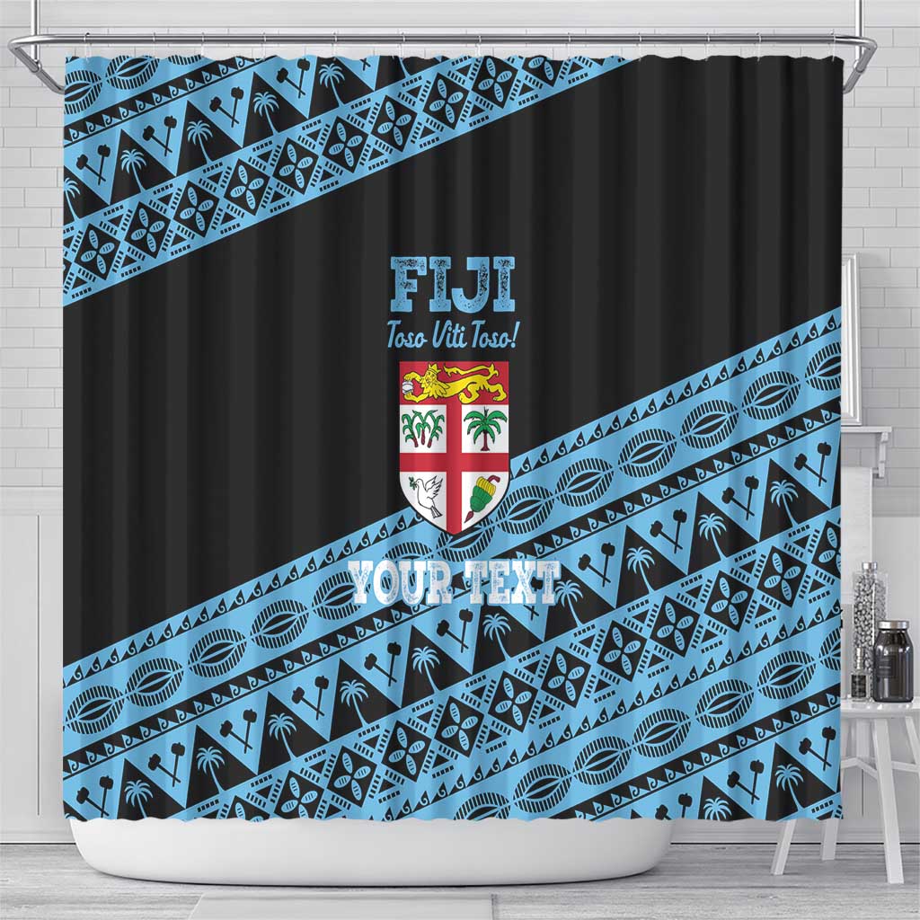 Fiji Rugby 2025 Custom Shower Curtain Fijian Tapa Toso Viti Toso - Black LT14 - Polynesian Pride