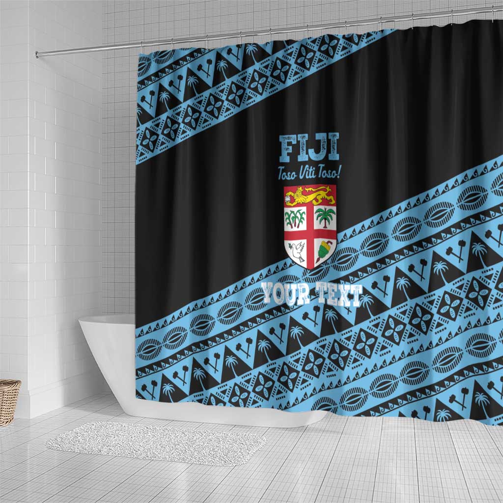 Fiji Rugby 2025 Custom Shower Curtain Fijian Tapa Toso Viti Toso - Black LT14 - Polynesian Pride