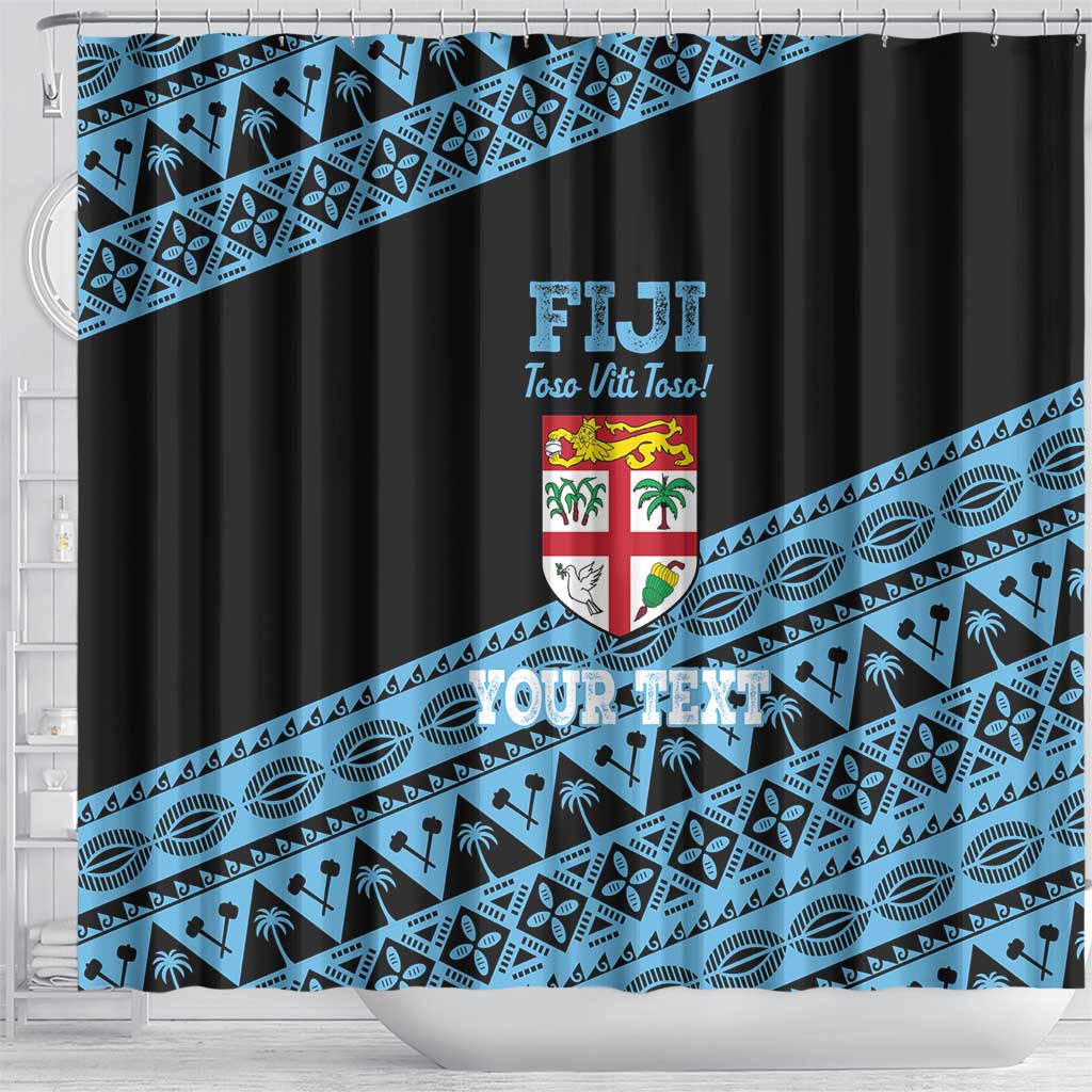 Fiji Rugby 2025 Custom Shower Curtain Fijian Tapa Toso Viti Toso - Black LT14 - Polynesian Pride