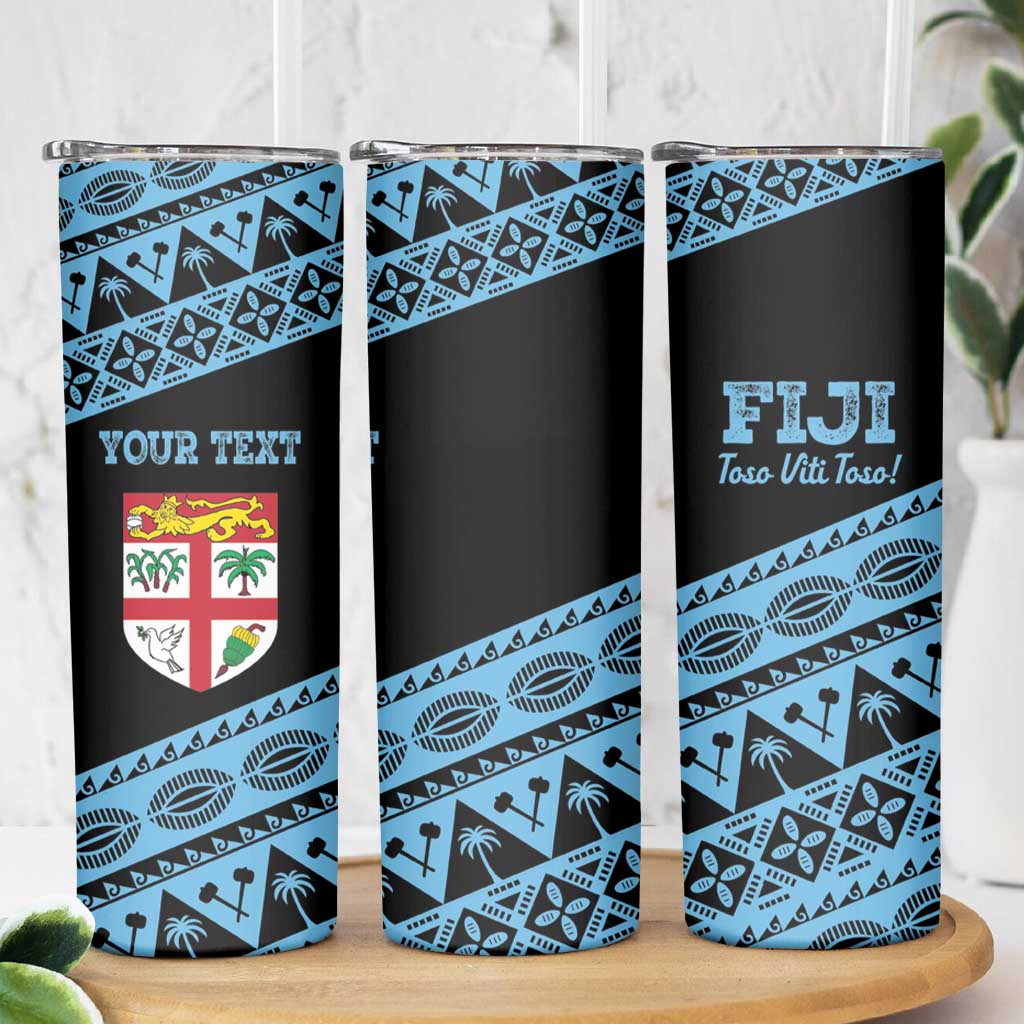 Fiji Rugby 2025 Custom Skinny Tumbler Fijian Tapa Toso Viti Toso - Black LT14 - Polynesian Pride