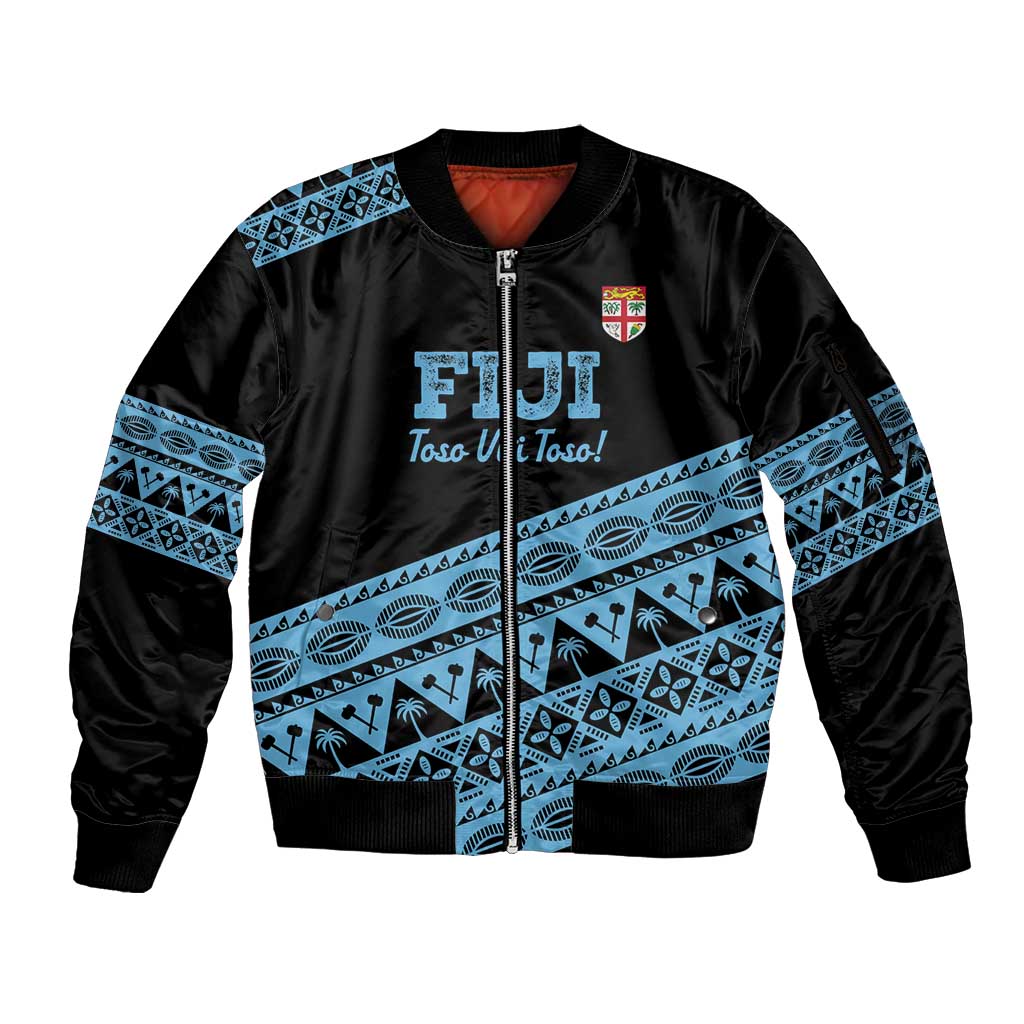 Fiji Rugby 2025 Custom Sleeve Zip Bomber Jacket Fijian Tapa Toso Viti Toso - Black LT14 Unisex Black - Polynesian Pride