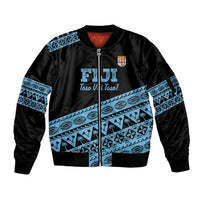 Fiji Rugby 2025 Custom Sleeve Zip Bomber Jacket Fijian Tapa Toso Viti Toso - Black LT14 Unisex Black - Polynesian Pride