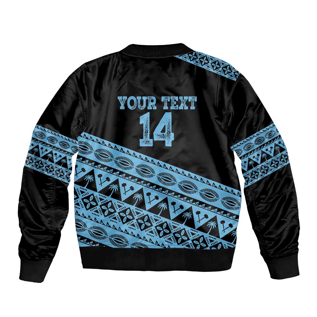 Fiji Rugby 2025 Custom Sleeve Zip Bomber Jacket Fijian Tapa Toso Viti Toso - Black LT14 - Polynesian Pride