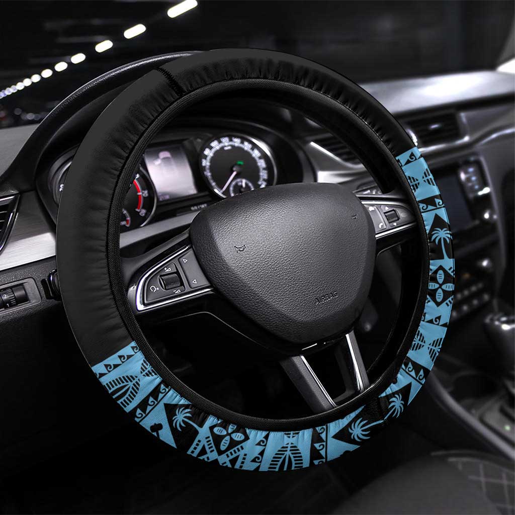 Fiji Rugby 2025 Steering Wheel Cover Fijian Tapa Toso Viti Toso - Black LT14 Universal Fit Black - Polynesian Pride