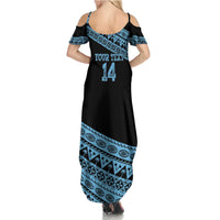 Fiji Rugby 2025 Custom Summer Maxi Dress Fijian Tapa Toso Viti Toso - Black LT14 - Polynesian Pride