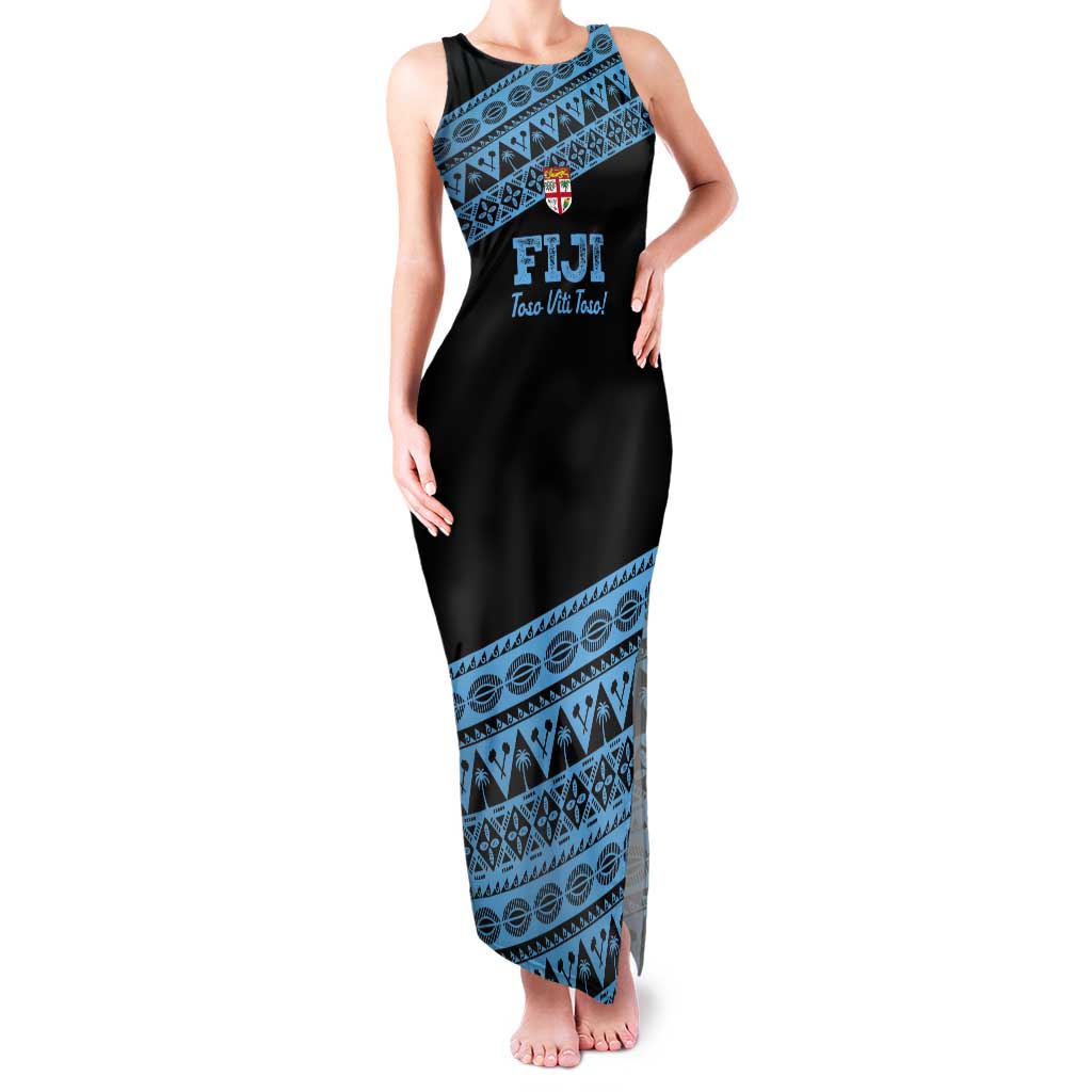 Fiji Rugby 2025 Custom Tank Maxi Dress Fijian Tapa Toso Viti Toso - Black LT14 Women Black - Polynesian Pride