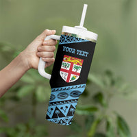 Fiji Rugby 2025 Custom Tumbler With Handle Fijian Tapa Toso Viti Toso - Black LT14 - Polynesian Pride
