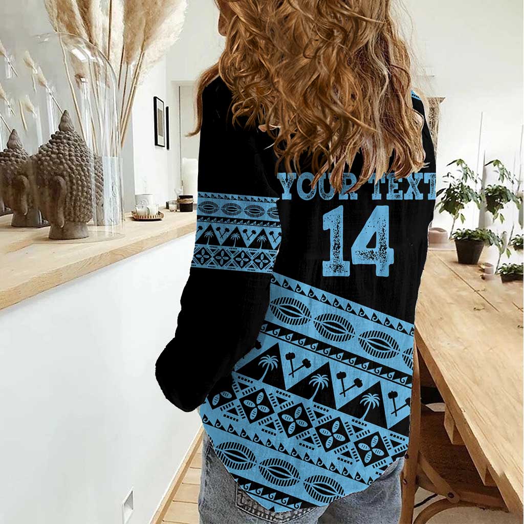 Fiji Rugby 2025 Custom Women Casual Shirt Fijian Tapa Toso Viti Toso - Black