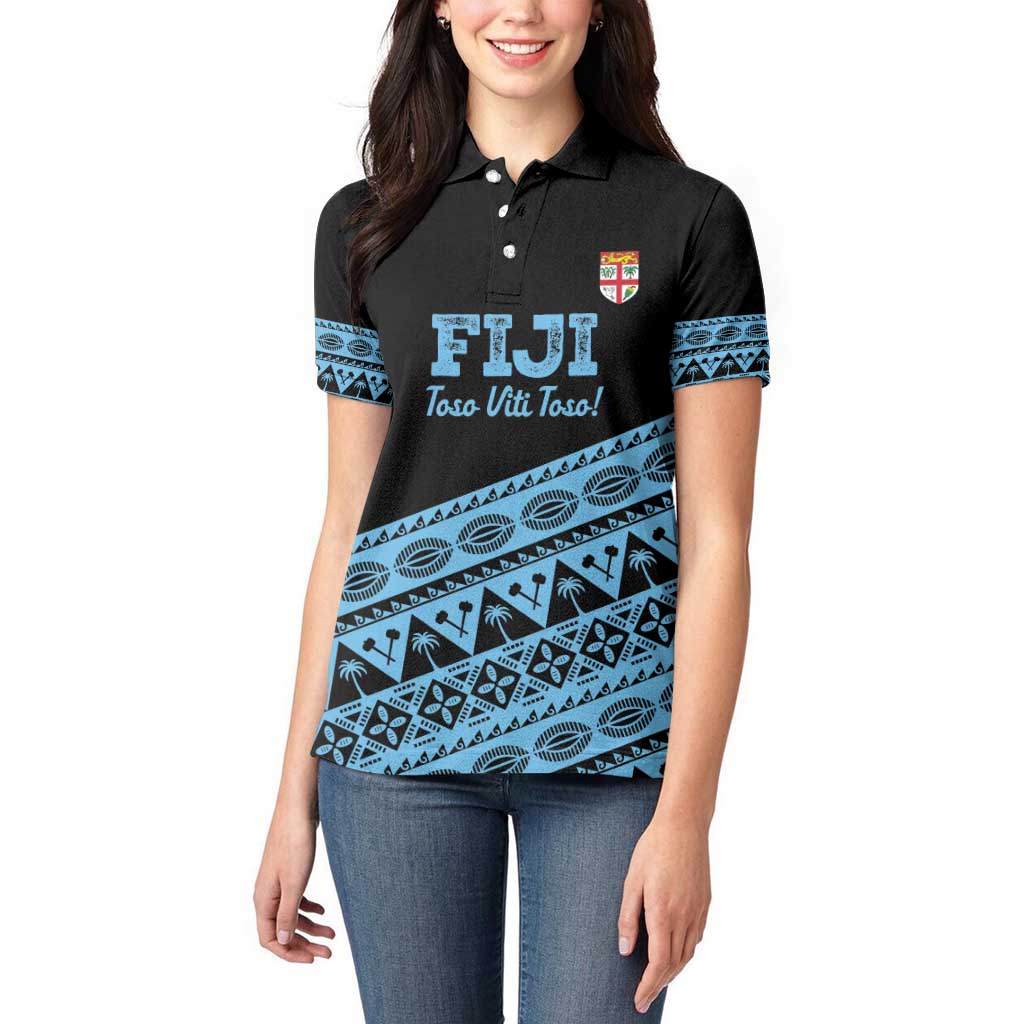 Fiji Rugby 2025 Custom Women Polo Shirt Fijian Tapa Toso Viti Toso - Black LT14 - Polynesian Pride