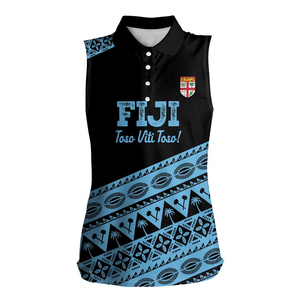Fiji Rugby 2025 Custom Women Sleeveless Polo Shirt Fijian Tapa Toso Viti Toso - Black