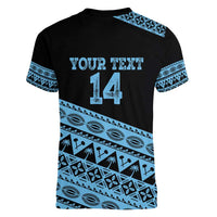 Fiji Rugby 2025 Custom Women V-Neck T-Shirt Fijian Tapa Toso Viti Toso - Black LT14 - Polynesian Pride