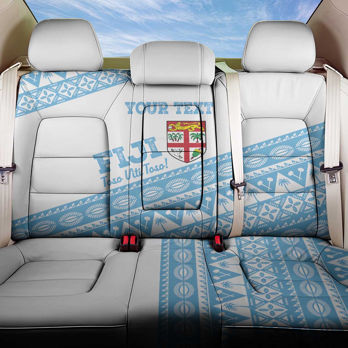 Fiji Rugby 2025 Custom Back Car Seat Cover Fijian Tapa Toso Viti Toso - White LT14 One Size White - Polynesian Pride