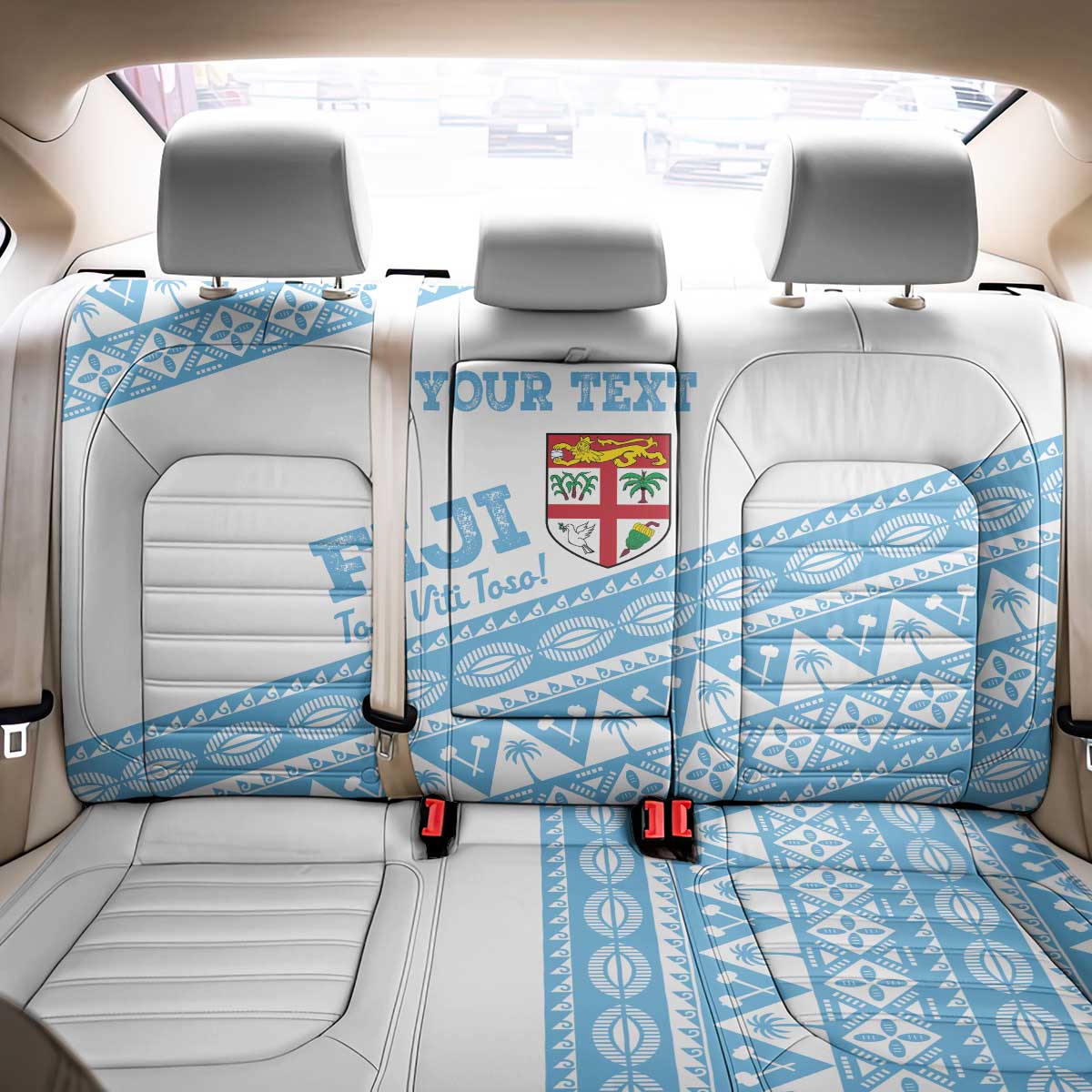 Fiji Rugby 2025 Custom Back Car Seat Cover Fijian Tapa Toso Viti Toso - White LT14 - Polynesian Pride