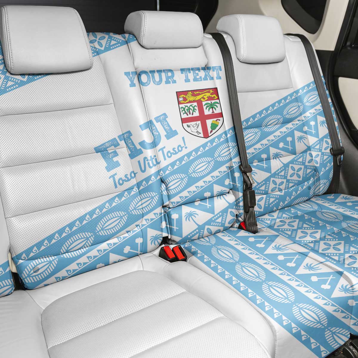Fiji Rugby 2025 Custom Back Car Seat Cover Fijian Tapa Toso Viti Toso - White LT14 - Polynesian Pride
