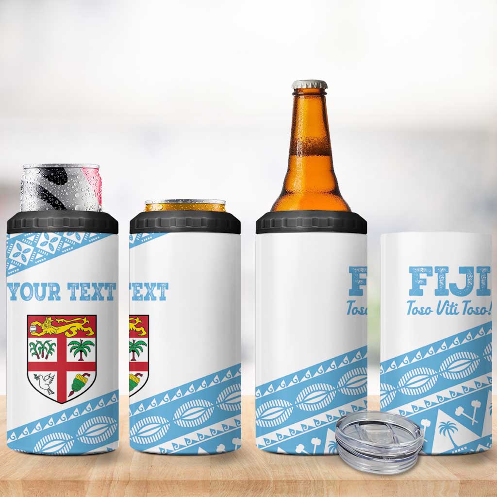 Fiji Rugby 2025 Custom 4 in 1 Can Cooler Tumbler Fijian Tapa Toso Viti Toso - White LT14 - Polynesian Pride