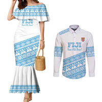 Fiji Rugby 2025 Custom Couples Matching Mermaid Dress and Long Sleeve Button Shirt Fijian Tapa Toso Viti Toso - White LT14 White - Polynesian Pride
