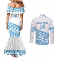 Fiji Rugby 2025 Custom Couples Matching Mermaid Dress and Long Sleeve Button Shirt Fijian Tapa Toso Viti Toso - White LT14 - Polynesian Pride