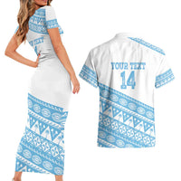 Fiji Rugby 2025 Custom Couples Matching Short Sleeve Bodycon Dress and Hawaiian Shirt Fijian Tapa Toso Viti Toso - White LT14 - Polynesian Pride