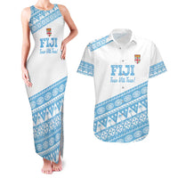 Fiji Rugby 2025 Custom Couples Matching Tank Maxi Dress and Hawaiian Shirt Fijian Tapa Toso Viti Toso - White LT14 White - Polynesian Pride
