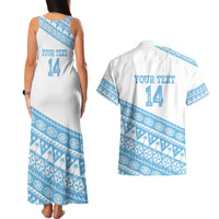Fiji Rugby 2025 Custom Couples Matching Tank Maxi Dress and Hawaiian Shirt Fijian Tapa Toso Viti Toso - White LT14 - Polynesian Pride